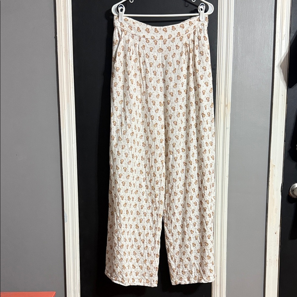 INC Semi Sheer Cotton Retro Print Wide Leg Pants Size: L Inseam: 30.5”